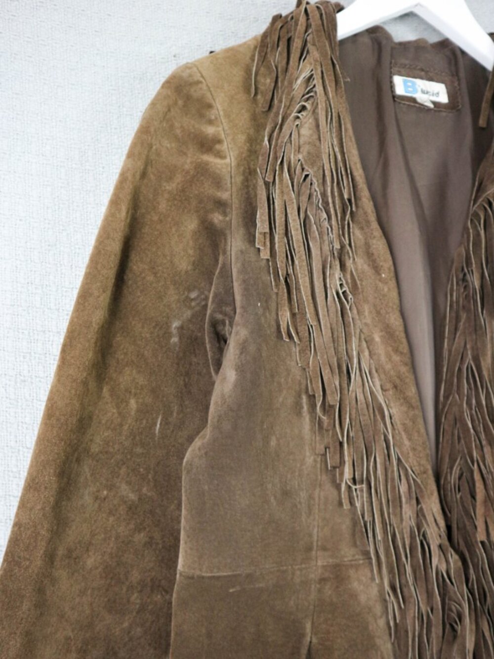 B Lucid fringed Brown Western Long Leather Suede Jacket Duster Fringe Coat XS - Picture 5 of 12
